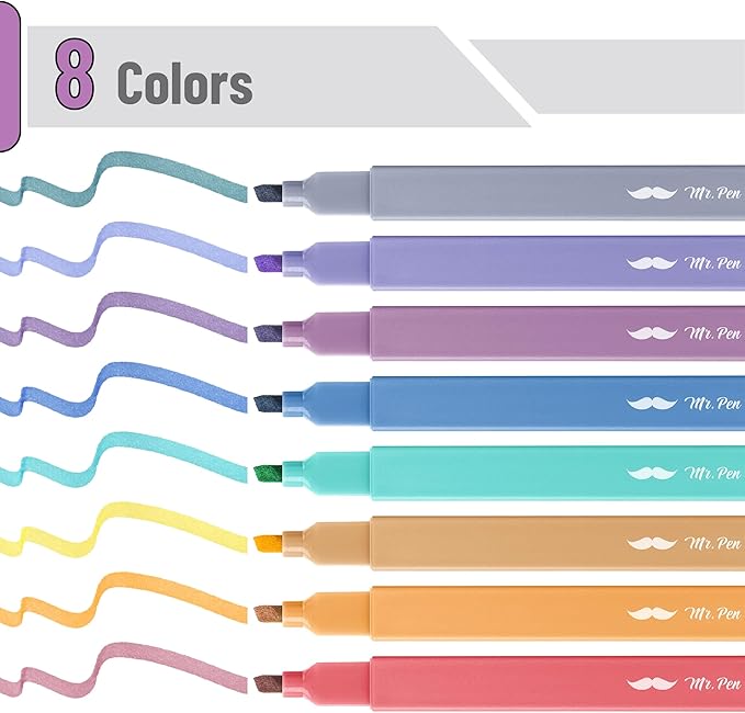 Mr. Pen- Aesthetic Highlighters, 8 pcs, Jewel Tones, Chisel Tip, Cute Highlighters Assorted Colors