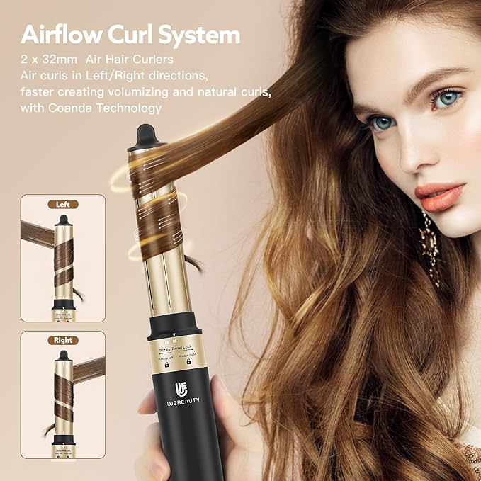 Hot Air Brush Hair Styler, 6 in 1 Hair Dryer Brush Auto Wrap Curlers Frizz-Free Styling Tool for All Hair Types Fast Drying, Curling, Smoothing, Volumizing & Straightening with Travel Storage Case