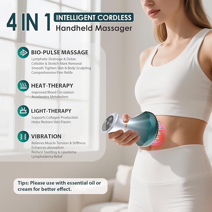 Lymphatic Drainage Massager, Anti-Cellulite Massager For Body Cellulite and Thigh & Belly Stretch Marks Reduction, Handheld Massage tools for lymphedema & lipedema, Sciatica Nerve pain relief Devices