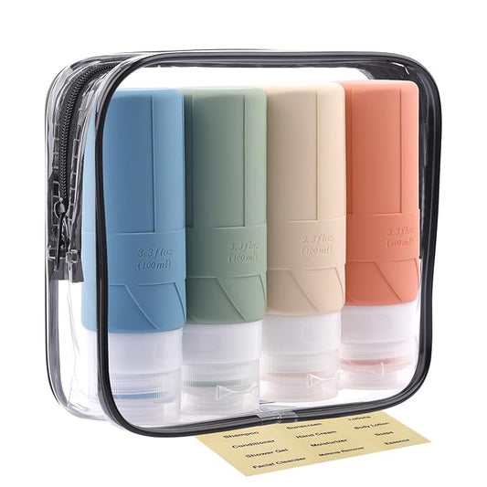 FADVAN Travel Bottles for Toiletries, 3.3oz Tsa Approved Travel Size Containers, BPA Free Leak Proof Toiletry Bottles, Refillable Easy to Squeeze and Clean (Morandi)