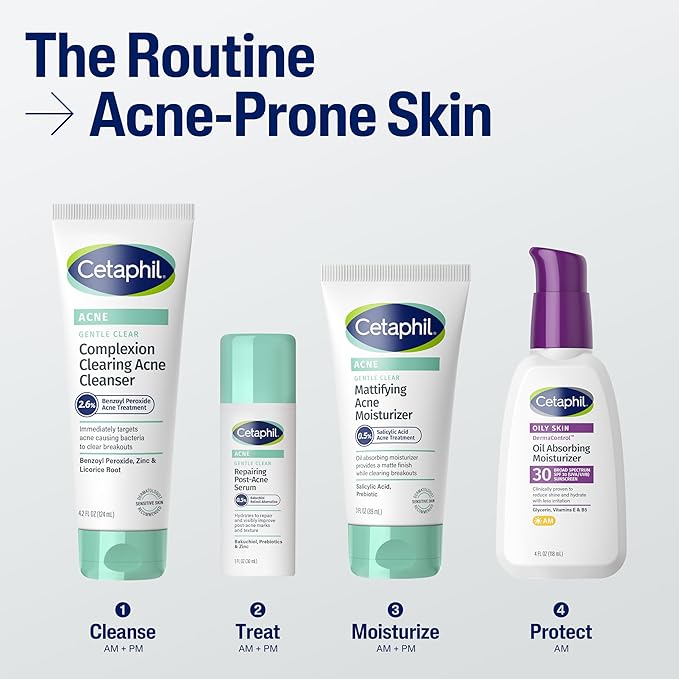 Cetaphil Gentle Clear Complexion-Clearing BPO Acne Cleanser with 2.6% Benzoyl Peroxide, Creamy and Soothing for Sensitive Skin, Suitable for All Skin Types, 4.2oz