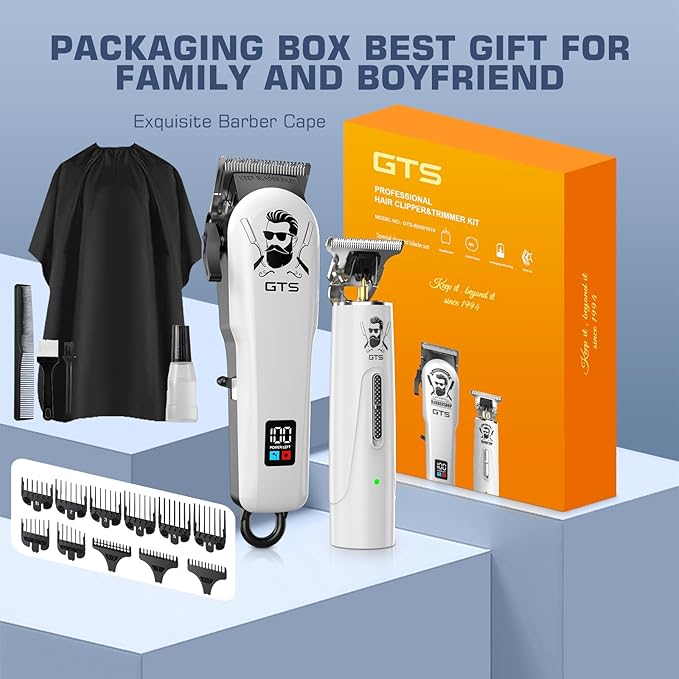 GTSPro Hair Clippers for Men, Clippers and Trimmers Set, Barber Clippers, Electric Hair Trimmer with Box, Gifts for Men White