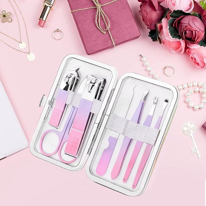 Aceoce Manicure Set Women Nail Clippers Professional Manicure Pedicure Kit Stainless Steel Nail Cutter Grooming Kit Personal Care Tool with Travel Case Gifts for Women Her Valentine's Day Mother's Day