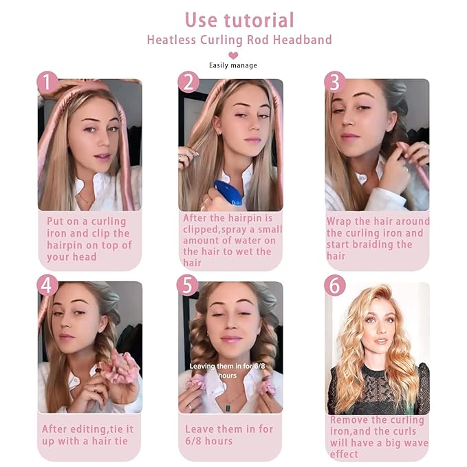 Heatless Hair Curler, Heatless curls overnight，Soft Satin & Thick Sponge Curling Rods for Long/Thick Hair, No Heat No Damage Overnight Curlers for Natural Big Waves, Sleep Styler Hair Rollers (Pink)