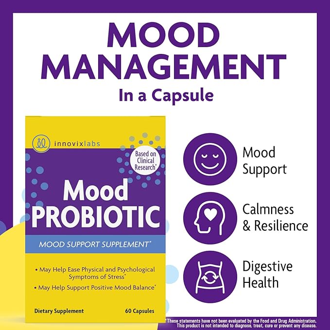 InnovixLabs Mood Probiotic for Women & Men, Clinically Studied Digestive & Mood Support Supplement, Lactobacillus helveticus Rosell-52ND & Bifidobacterium longum Rosell-175, 60 Capsules (Pack of 2)