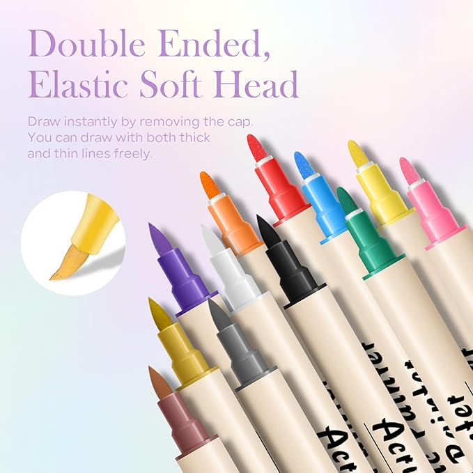 12 Colors Double Head Nail Art Pens Set, Quick Dry Nail Art Markers Acrylic Paint Pens Kit for Graffiti Dotting Drawing Painting Nail Point, Nail Art Design Decoration Nail DIY Polish Pens