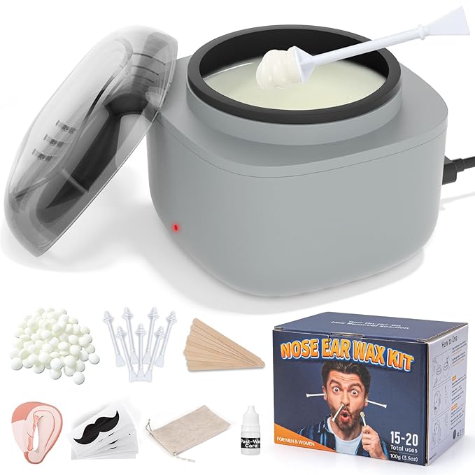 Nose Wax Kit Men, Mini Wax Warmer for Hair Removal, Mini Wax Kit for Noes and Ear, 100g Wax Beads, 40 Sticks, USB Fast Heat, Smart Constant Temp, Upgraded Size, Multi-Accessories, Gray