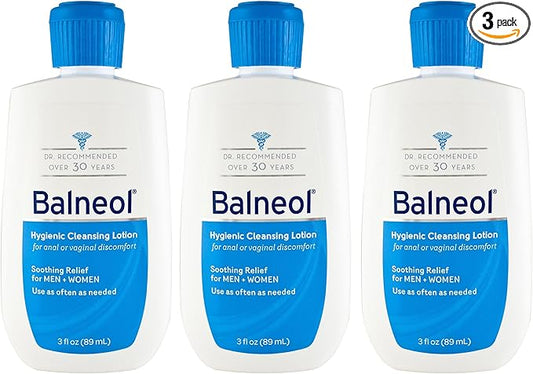 Balneol Cleansing Lotion, Cleans, Soothes & Moisturizes, Relieves Anal & Vaginal Irritation & Itching, Non-Greasy, Safe for Pregnancy, Post-Partum, Diarrhea & Hemorrhoids, 3oz, Pack of 3