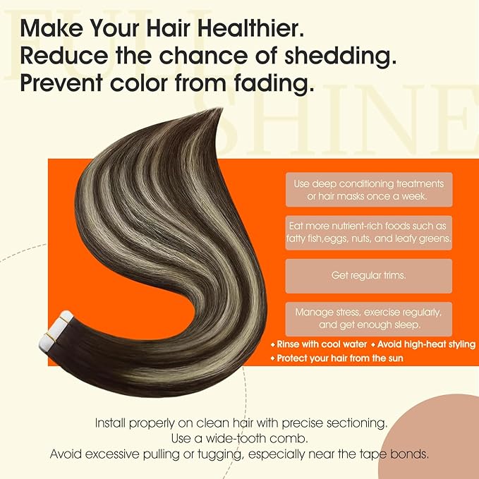 Full Shine Balayage Hair Extensions Real Human Hair Tape ins Color 2 Brown Ombre 60 Blonde Highlight 2 Brown 16Inch Double Sided Tape Extensions Remy 50Gram Seamless Skin Weft 20Pcs for Wedding