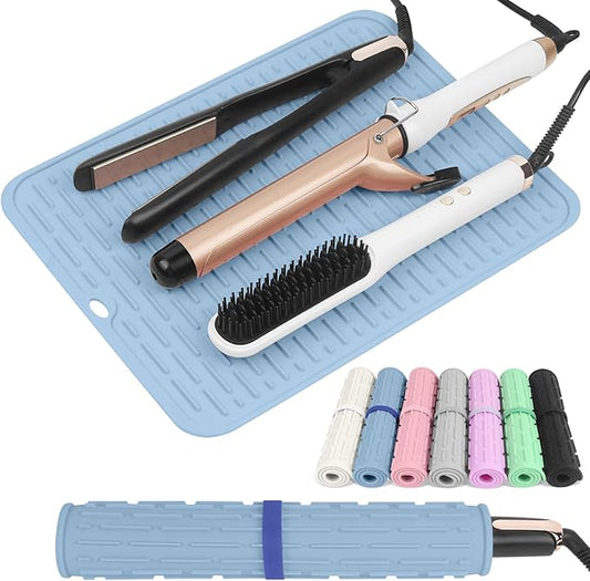 AMIJEAL Oversize Silicone Heat Resistant Mat for Hair Tools, Curling Iron Mat, Hot Tools Holder, Portable Flat Iron Hair Straightener Pad Cover for Travel Vanity Salon(14.2" x 11.0")
