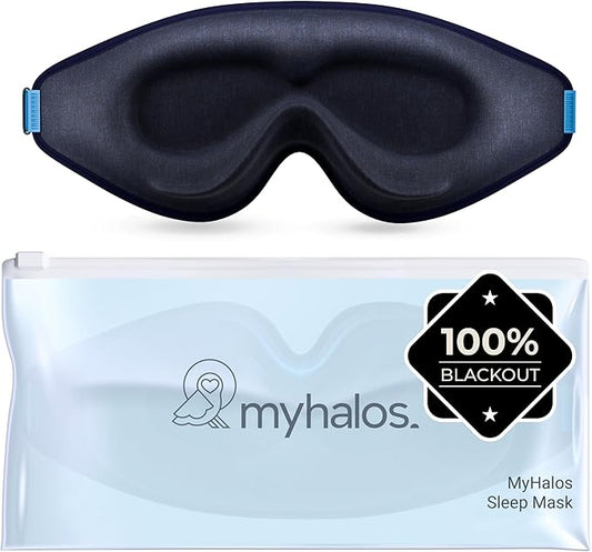 MyHalos® Sleep Mask – 3D Blackout Eye Mask for Women & Men, Side Sleepers, Zero Pressure Memory Foam Eyelash Friendly, Breathable,Award-Winning Sleep Aid for Travel (Navy Blue, 1 Count (Pack of 1))