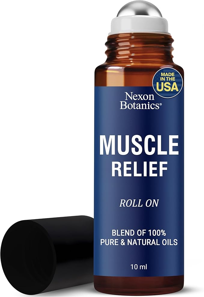 Muscle Relief Essential Oil Roll-On 10 ml - Pure & Natural Prediluted Blend for Sore Muscles, Aches & Recovery - Easy Roller for Athletes & Active Lifestyles - Nexon Botanics