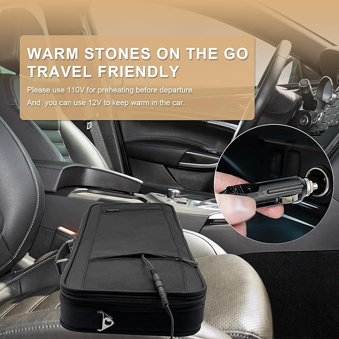 Portable Massage Stone Warmer with Car Adaptor Electric Spa Bamboo Massage Sticks Set Hot Bamboo Massage Set - Hot Massage Stone Warmer Double-Sided Heating-Temp Controller - Bigger Heater