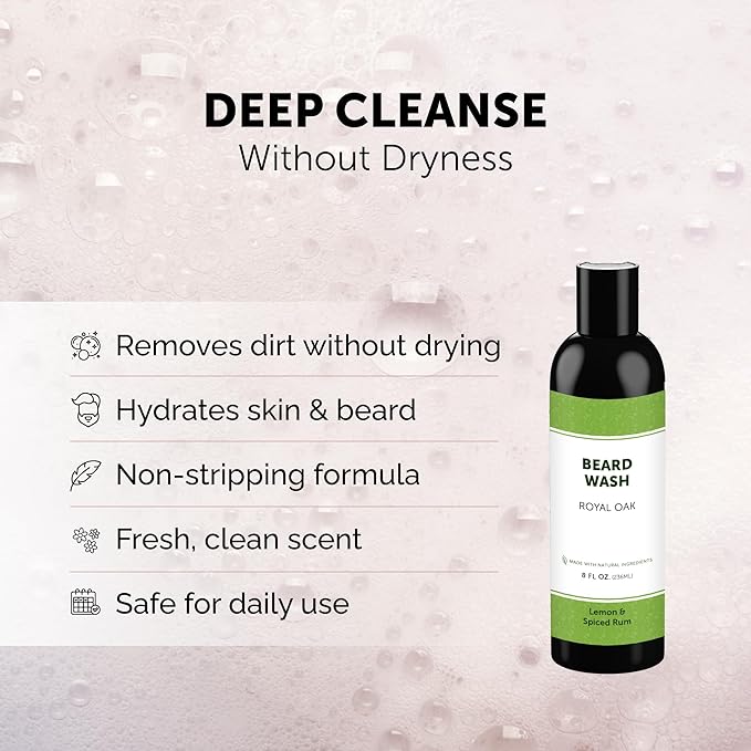 Detroit Grooming Co. Beard Wash – Deep Cleansing & Hydrating Beard Shampoo with Aloe Vera & Essential Oils - 8oz (Royal Oak)