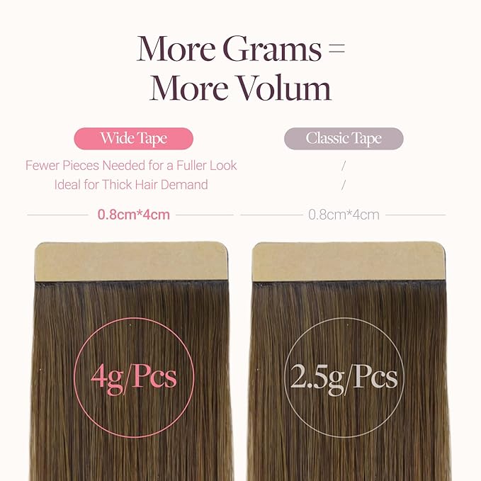 GOO GOO Tape in Hair Extensions Human Hair, 4/27/4 Balayage Chocolate Brown to Caramel Blonde, 4cm Wide Tape, 20inch 20pcs 80g, Real Human Hair, Seamless Tape in, Instant Length&Volume