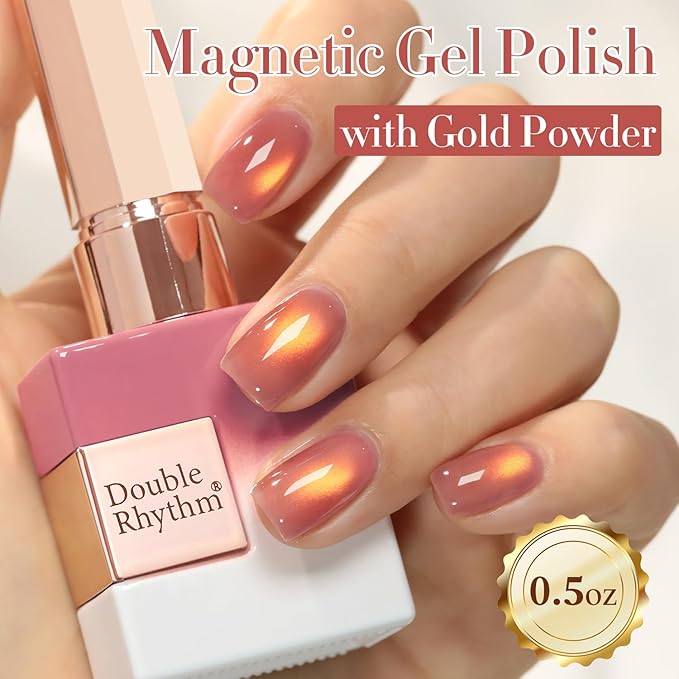 Double Rhythm Jelly Glass Cat Eye Gel Polish with Magnet 15ML Holographic Glitter Shimmer Translucent Sheer Color Magnetic Polish Salon DIY at Home (Grape Gold-MC1247)