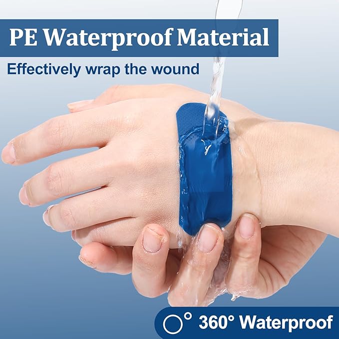 Geiserailie 120 Pcs Food Service Blue Detectable Bandage Woven Fingertip Waterproof Flexible Bandages Non-Stick Pad Latex Free for Catering First Aid Kit Wound Care and Protection(1" X 3",Rectangle)