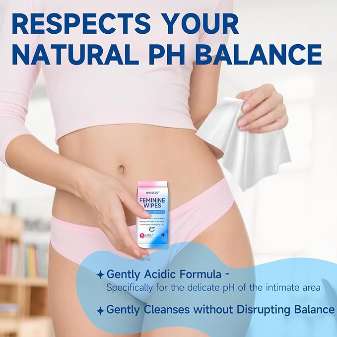 Feminine Hygiene Wipes for Women, pH Balanced & Hypoallergenic Intimate Wipes, Alcohol-Free, Gentle Female Personal Wipes, Convenient Mini Packs for Daily Use & On-The-Go，64 Wipes (Pack of 8)