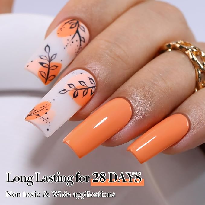 Double Rhythm Gel Polish 15ML Jelly Sheer Pastel Light Milky Color Pearl White Bottle 1 PC 0.5 OZ Full Size Nail Art Salon at Home (Orange-D1394)