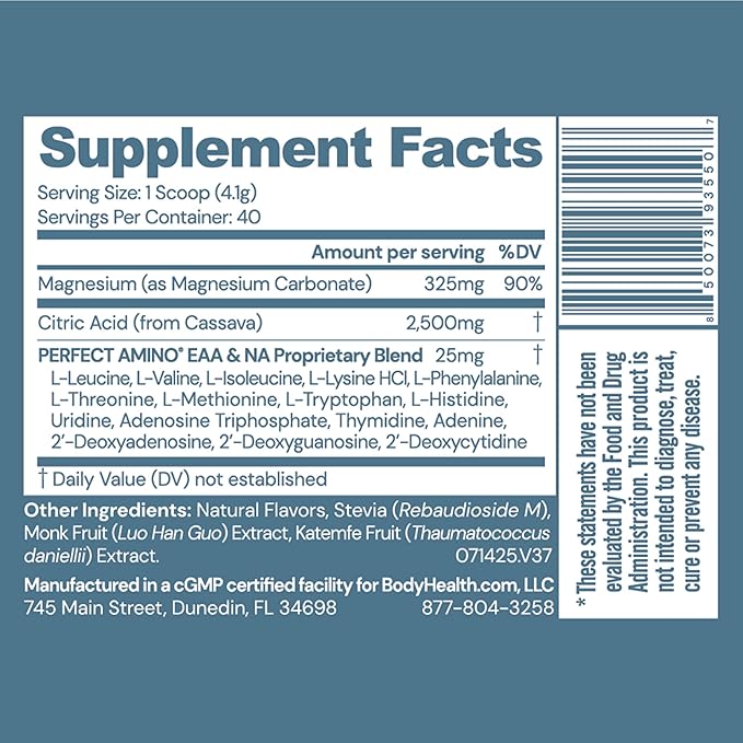 BodyHealth Body Calm Enhanced with PerfectAmino, High Absorption Magnesium Supplement for Men and Women, Magnesium Powder for Sleep, Berry Lemon (40 Servings)