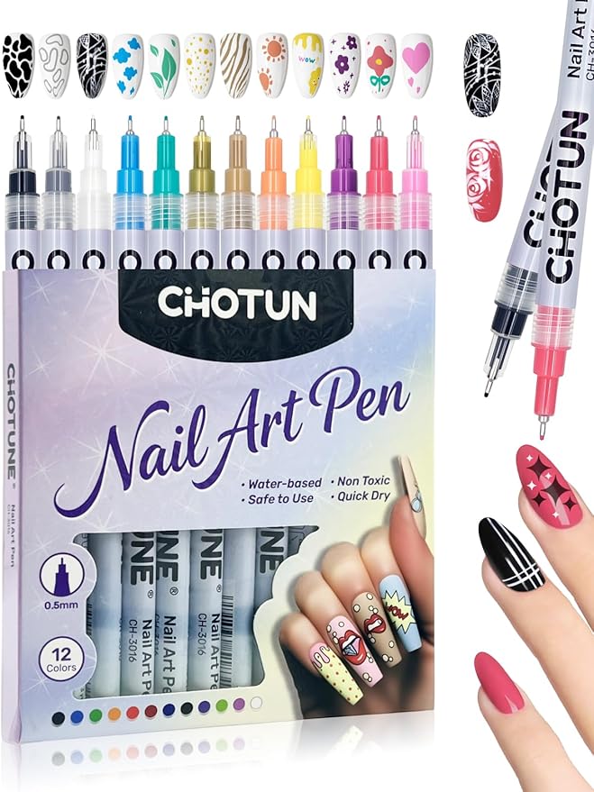 12 Colors Nail Art Pens，Nail Art Marker for Nail Art，DIY Nail Art Pens for Painting Nails，Suitable for Nail Art, Nail Painting，Nail DIY Decoration for Adult Kids