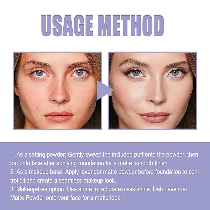 Lavender Matte Setting Powder, Pressed Face Powder for Oil Control, Lightweight Transfer Resistant Long Wear Natural Finish
