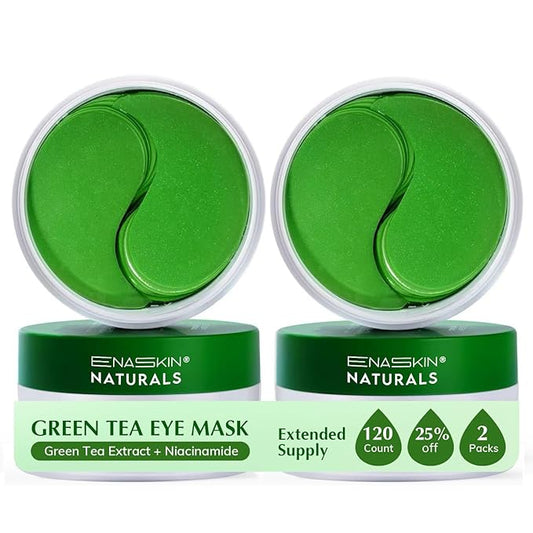 Enaskin Naturals Under Eye Patches for Dark Circles: 60 Pairs Green Tea Eye Gels Mask - Reduce Wrinkles Puffy & Bags - Skin Treatment Pads - Anti Aging Moisturizer For Women (Green 2 Pack)