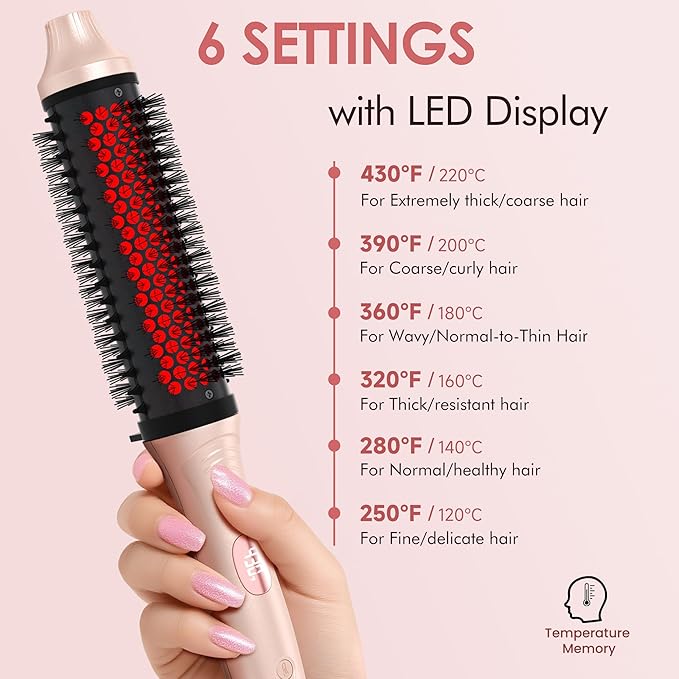 Infrared Thermal Brush, 2026 Upgrated Negative Ion Thermal Round Brush for Women Girls Hair Care, Larger Barrel for Faster Blowout, 6-Temp, Dual Voltage, No Damage, LED Display, 1.7 Inch Salon Styler