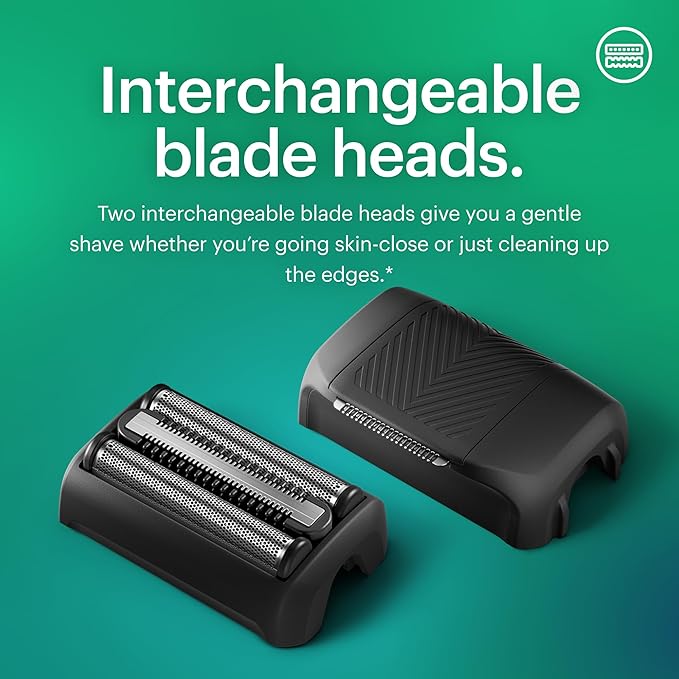 MANSCAPED® The Chairman™ Plus Men’s Electric Foil Face Shaver - Two Interchangeable Blade Heads, SkinSafe® Three-Blade Foil & Precision Sideburn & Jawline Trimmer, USB-C Charging, Gentle on Neck Area