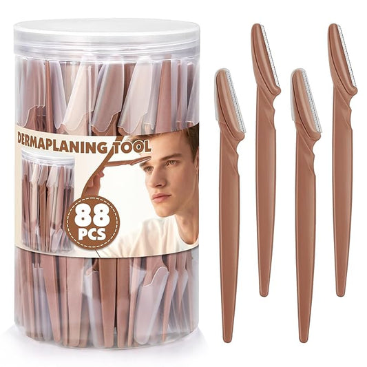 88 Pack Eyebrow Razors & Face Razors for Women – Terracotta Color Dermaplane Razors for Women & Men in Storage Jar, Safe Facial Shaver with Covers, Ideal Stocking Stuffer