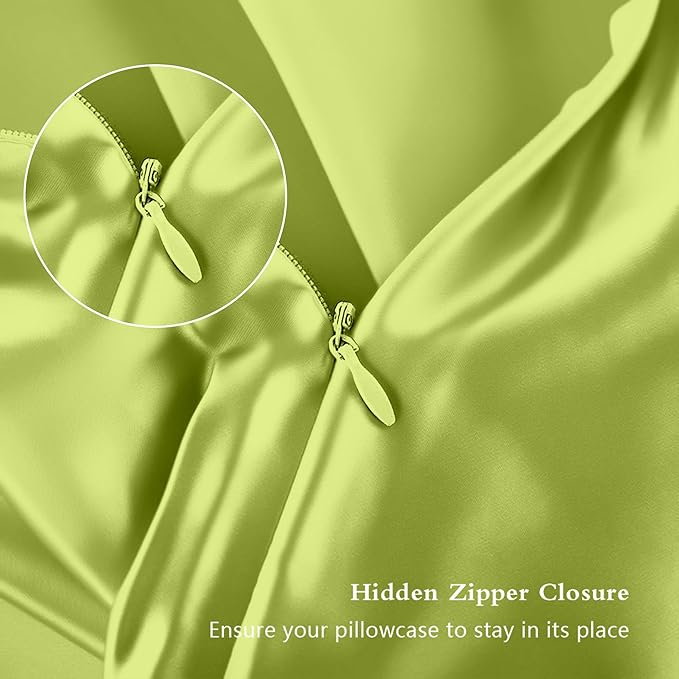 Silk Pillow Cases 2 Pack, Mulberry Silk Pillowcases Standard Set of 2, Smooth, Anti Acne, Both Sides Natural Silk Satin Pillow Cases for Sleeping Women 2 Pack with Zipper, Olive Green