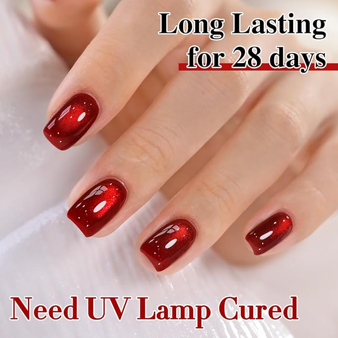 Double Rhythm 15ML Ice Glass Cat Eye Gel Polish with Magnet Holographic Glitter Shimmer Translucent Sheer Color Salon Soak Off Magnetic Nail at Home (Dark Cherry-MC1295)