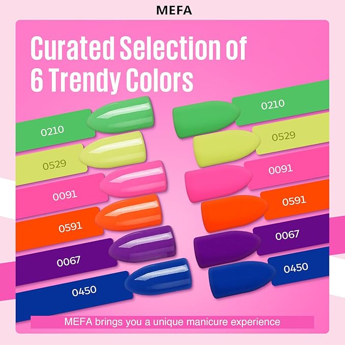 MEFA Neon Gel Nail Polish Set 6 Colors, Summer Neon Green Lime Yellow Pink Navy Blue Purple Orange Bright Vibrant Pride Month Soak Off Nail Art Design Manicure DIY at Home Salon Gifts for Women Girls
