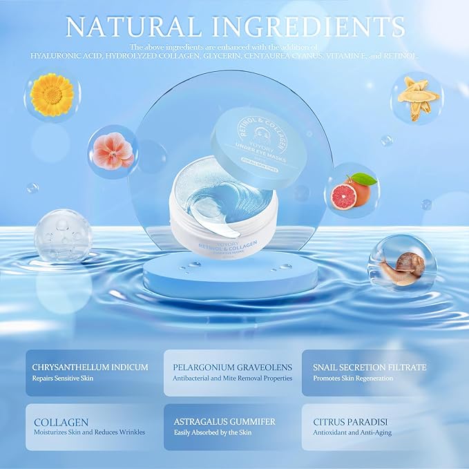 Under Eye Patches Masks - for Dark Circles, Puffy Eyes, Fine Lines, Wrinkles, Eye Bags Treatment with Collagen and Hyaluronic Acid,Firming & Cooling, Moisturizing and Hydrating (60 Pcs) Blue