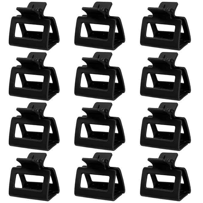2 Inch Medium Hair Claw Clips 12 Pcs Square Hair Claw Clips for Thin Hair Matte Nonslip Acrylic Banana Jaw Clips Bulk Hair Accessories for women and Girls (Black)
