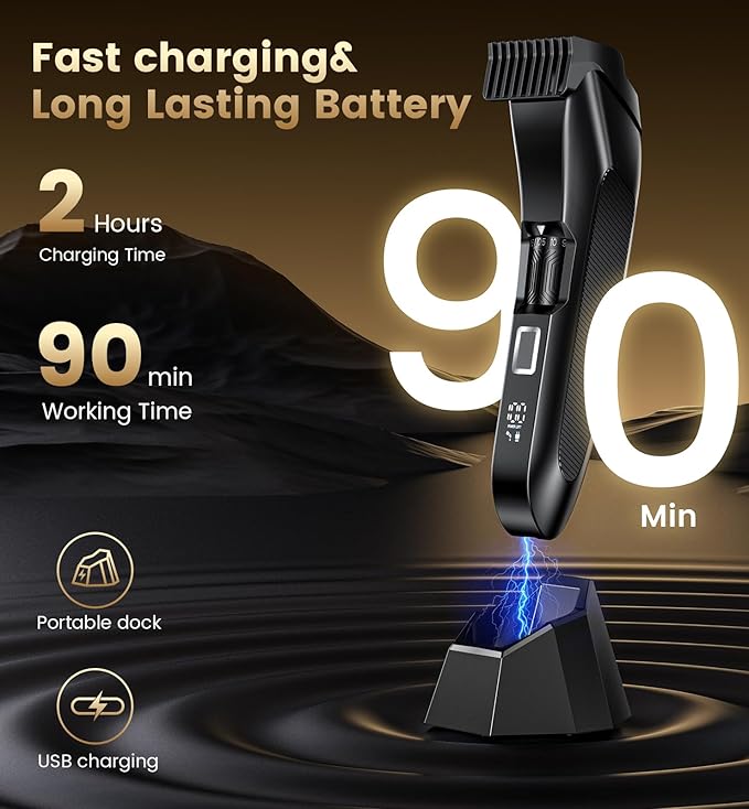 Men's Beard Trimmer-All-in-One Mustache Trimmer with 20 Length Adjustable, Stainless Steel T-Blade for Precision Facial Hair Trimming Cordless IPX7 Waterproof Wet/Dry Clipper,LED Display