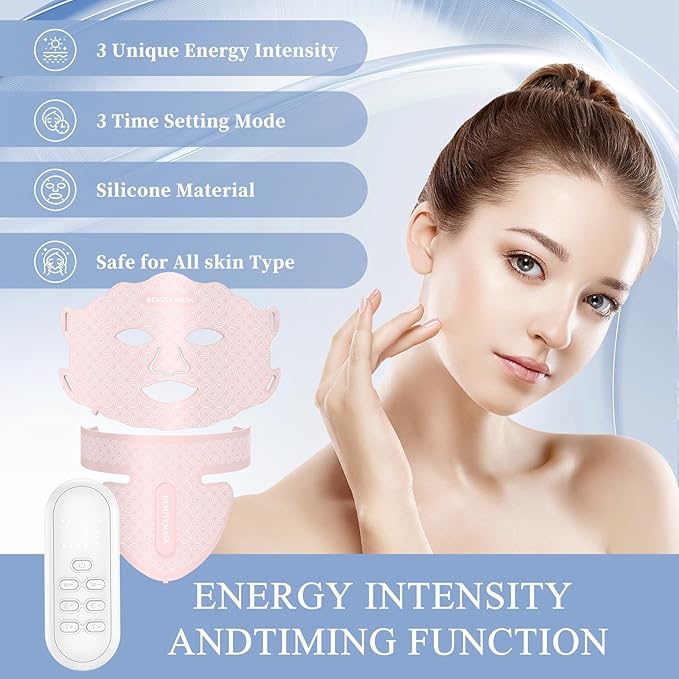 LED light therapy mask, Red Light Therapy for Face & Neck, 7 Colors Led Face and Neck Mask, can USB Charging with Controller, Firming and Sooth for Home Working Travel Yoga