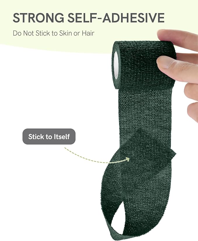 FriCARE Self Adhesive Bandage Wrap, Medical Tape in First Aid Kit, Cohesive Bandages for Wounds Sport Vet, 2 Inches X 5 Yards 6 Rolls, Hunter Green
