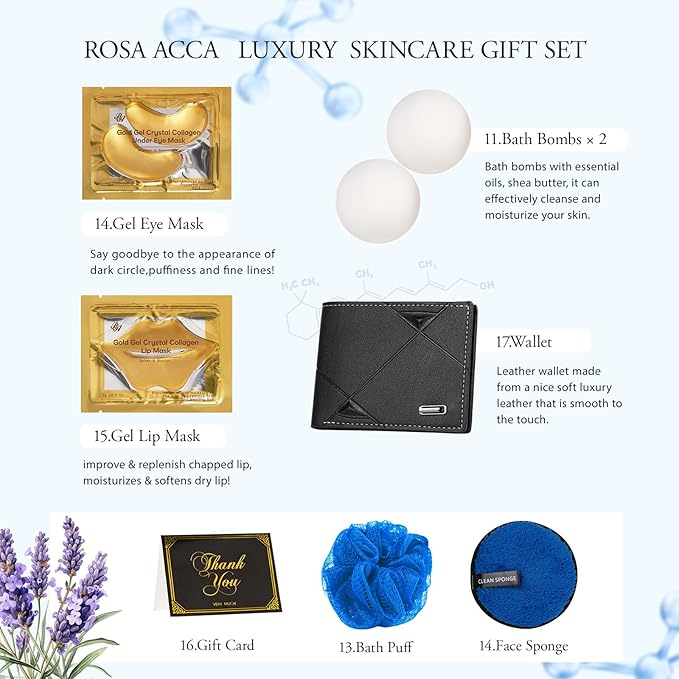 21 Pcs Men Facial Skin Care Set, Luxury Bath & Beard Gift Set for Men, Spa & Self-Care Gift, Clay Mask, Cleanser, Beard Oil, Cologne Present, Birthday, Christmas, Valentines, Father Day, Boyfriend