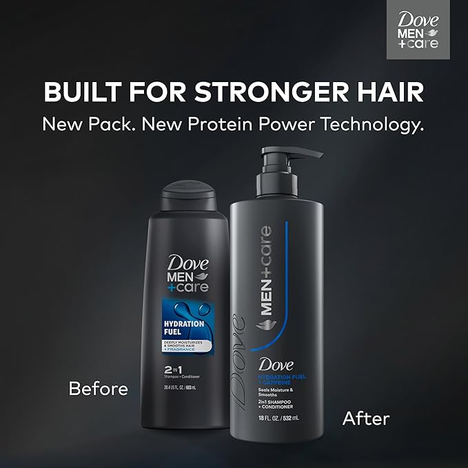 Dove Men+Care Shampoo 1 ct Hydration Fuel to Seal Moisture & Smooth Hair, with Caffeine, 18 FL OZ
