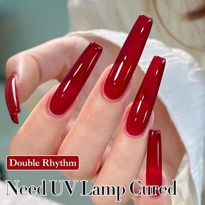 Double Rhythm 15ML Gel Polish Pure Sheer Same Color Same Bottle Soak Off Gel Polish Art Manicure Salon DIY at Home for Women (Translucent Red-A1449)