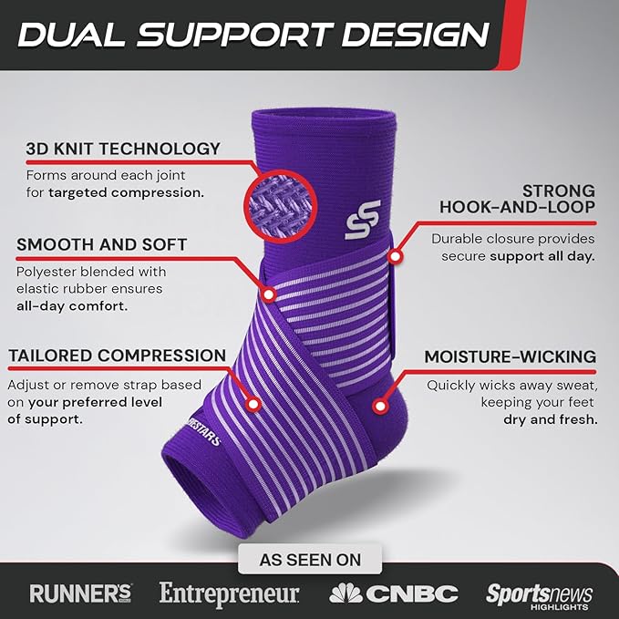Sleeve Stars Ankle Support for Ligament Damage & Sprained Ankle, Plantar Fasciitis Support & Achilles Tendonitis Pain Relief, Ankle Brace for Women & Men (Single/Dark Purple)