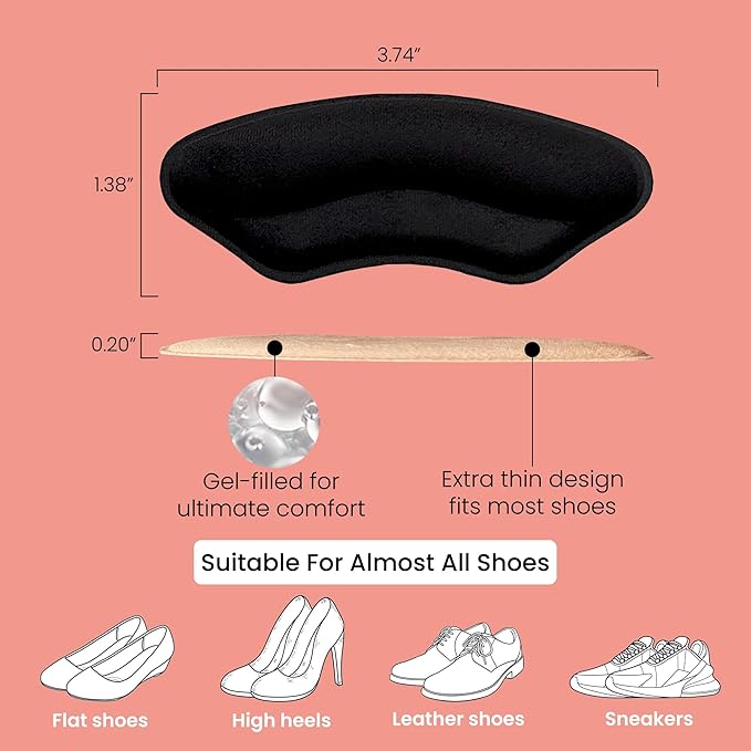 Walkize Metatarsal Pads Women | Heel Inserts for Women | Ball of Foot Cushions (2 Pairs Foot Pads) All Day Pain Relief and Comfort One Size Fits Shoe Inserts (Black & Beige, 2 Pairs)