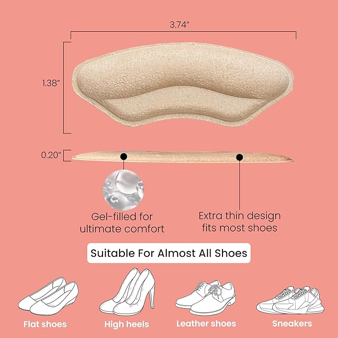 Walkize Metatarsal Pads Women | Heel Inserts for Women | Ball of Foot Cushions (2 Pairs Foot Pads) All Day Pain Relief and Comfort One Size Fits Shoe Inserts (Heel Grip Beige, 2 Pairs)