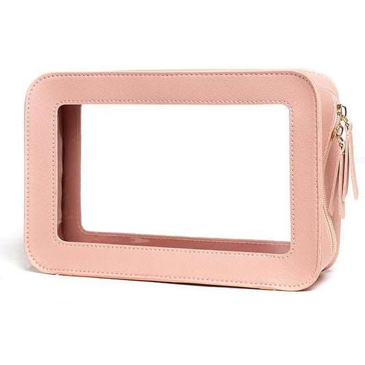 LETGO Clear Makeup Bag, TSA Approved Toiletry Organizer With Zipper, Fit Carry-on Travel Essentials, Cosmetic Bag for Women Men (O-Pink)