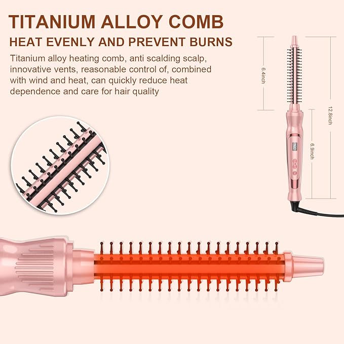 Heated Round Brush 1/2 Inch Small Curling Brush,Volumizing Thermal Brush 0.5 Inch Ceramic Tourmaline Heated Hot Ionic Iron, Tiny Curling Wand Hair Styler Tool (Pink, 0.5 inch)