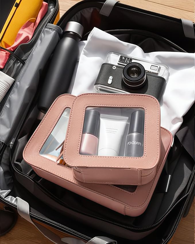 LETGO Clear Makeup Bag Set for Women Portable Clear Makeup Bag Cute Waterproof Travel Cosmetic Bag for Pink Car Accessories for Girls (Pink, Standard + Mini)