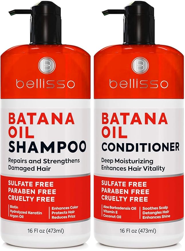 Batana Oil Shampoo and Conditioner Set - Thickening Hair Products for Women and Men - For Strengthening and Volumizing Fine and Thinning Hair - Sulfate Free with Biotin and Keratin for a Fuller Look