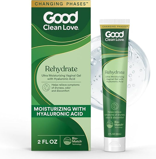 Good Clean Love Rehydrate Ultra Moisturizing Vaginal Gel with Hyaluronic Acid, pH-Balanced Vaginal Moisturizer, Water-Based Feminine Care, Long Lasting Relief from Dryness & Discomfort, 2 Oz