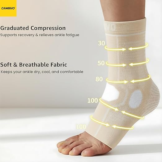 CAMBIVO 1 Pair Ankle Braces for Men and Women, Ankle Compression Socks for Foot Pain, Daily Wear, Fitness, Working, Achilles Tendonitis Relief Ankle Sleeve (Beige, Large)